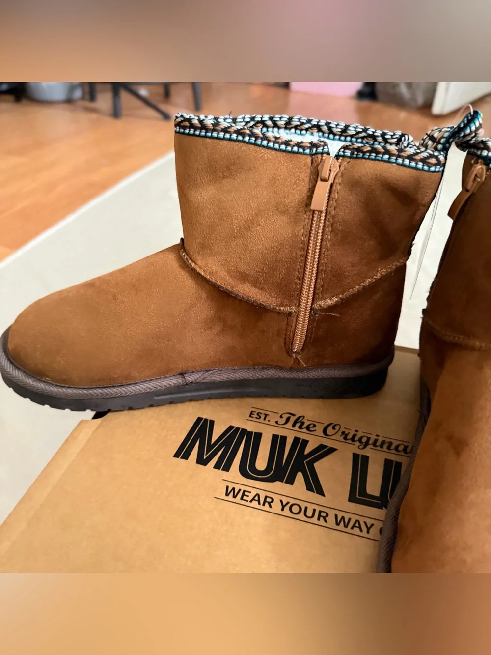 Muk Luks Side Zip Winter Boots - Tasha Chestnut Size 8 New In Box